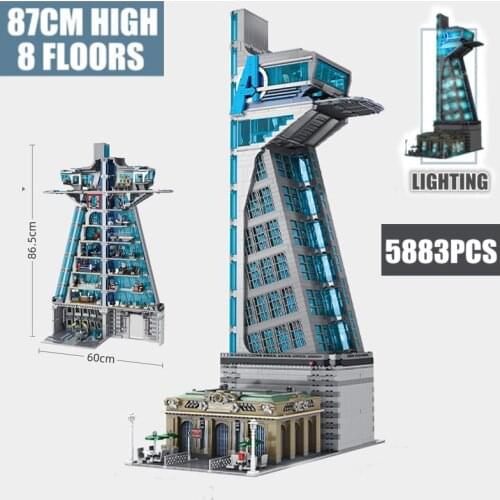 New 5883PCS UPGRAD 8 Floors Avengered Tower Tony Heroes Irons Thanos Captian Thor Stark Man Building Block Brick Kid Gift Toy