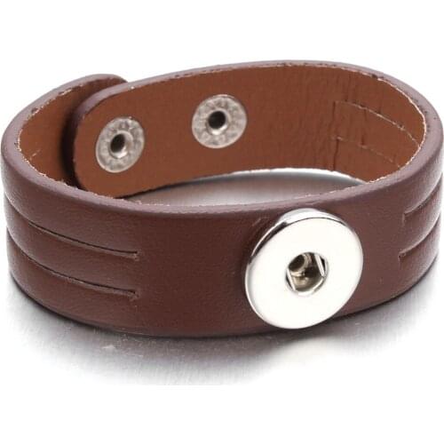 New Brown PU Leather Snap Bracelets for 18mm Snaps Button Jewelry Vintage Wholesale Adjustable Leather Bracelet Bangles