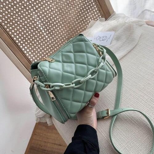 Solid Color PU Leather Bucket Bags For Women Brand Fashion Zipper Totes Chain Shoulder Crossbody Bag Female Handbags Lady Purse