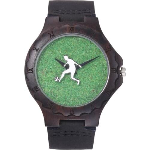 Factory wholesale watch sandalwood with personality grass football field shape mens fashion sports quartz watch