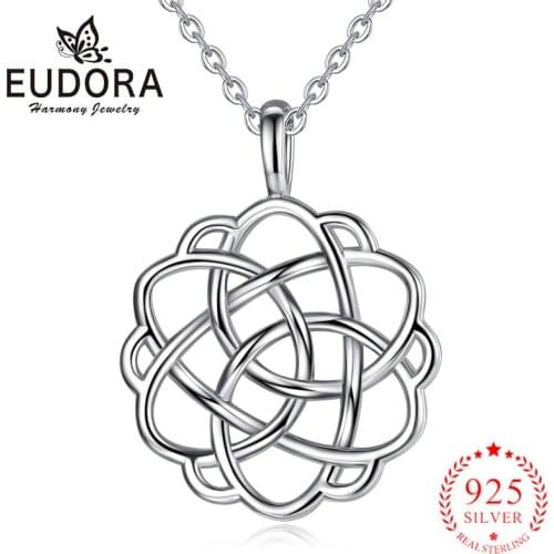 Eudora 925 Sterling Silver Celtics Knot Rose Flower Pendant Necklaces Sterling-silver Jewelry for Women Girls Romantic Gift D98