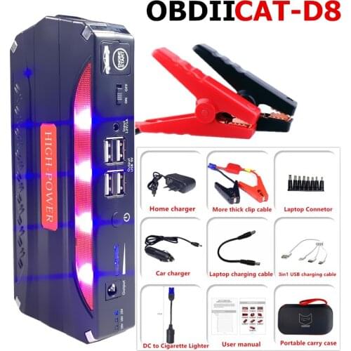 Portable Car Jump Starter Power Bank Emergency Car Battery Booster Vehicle Jump Starter Charger SOS Lights for Petrol Diesel Car