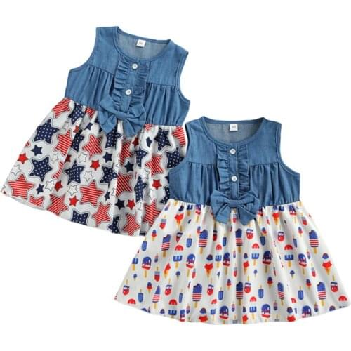 Pudcoco 1-6Y Dress Baby Girls Infant Kids Toddler Sleeveless Summer Star Print Independence O-Neck Sundress