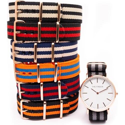 Rose Gold Pin Buckle Nylon Band 18MM 20MM 22MM 24MM Luxury Fashion Watch Replacement Strap Available in Multiple Colors
