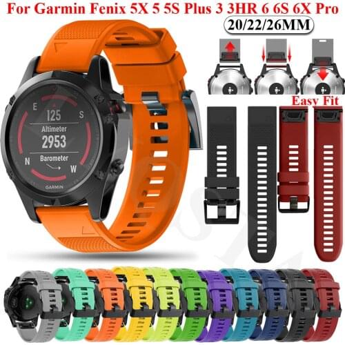 26 20 22mm Silicone Watchband Strap For Garmin Fenix 6X 6 6S Pro 5X 5 5S Plus 3 3HR Smartwatch EasyFit Quick Release Belt Correa