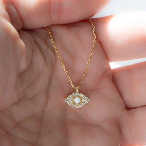 Luxury Crystal Eyes Wedding Necklace Cute Female Round Opal Pendant Necklace Elegant Gold Color Long Chain Necklaces For Women