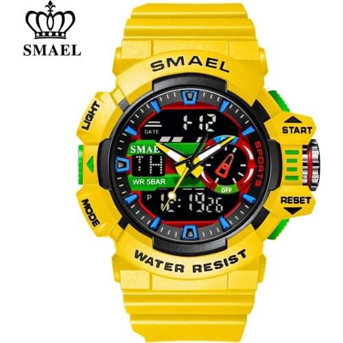 SMAEL Men Sports Watch Military Watches LED Quartz Dual Display Waterproof Outdoor Sport Mens Wristwatches Relogio Masculino