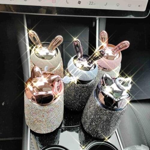 Full diamond plating trend rabbit vacuum flask 304 solid color colorful portable student custom gift cup coffee cup