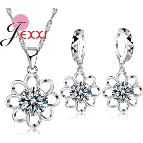 Luxury Design Waterwave Necklace CZ Striking Sunflower Jewelry Sets Necklace And Earrings For Wedding Jewelry Sets Fast Shipping