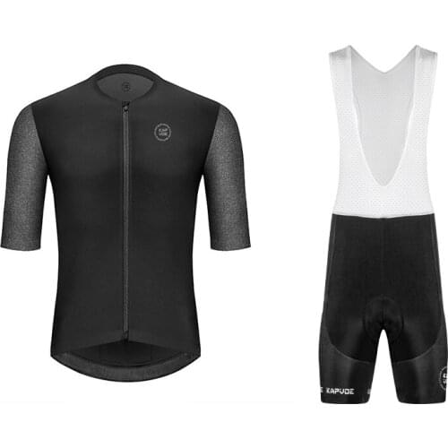Kapvoe MTB Cycling Sets Black Uniform Summer Breathable Short Sleeve Mens Bicycle Jerseys Road Sport Bib Shorts Cycling Clothing