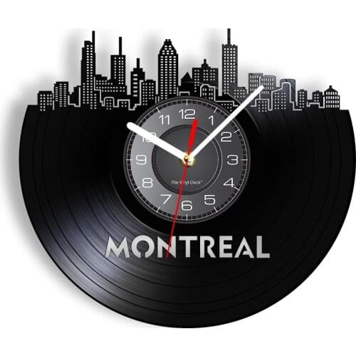 Quebec Montreal Architecture Vinyl Disk Wall Clock Port City In Southeast Canada Skyline Carved Art Cityscape Home Decor Clock