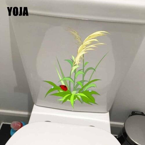 YOJA 17.5X21.1CM Hand Painted Reeds And Ladybugs Creative Home Decor Toilet Wall Sticker Decal T5-1047
