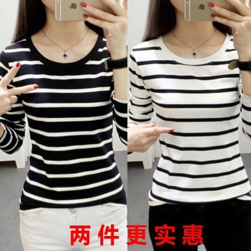 Woman Tshirts Black and White Striped Long-Sleeved T-shirt Womens Short Sleeved T-shirt Top Loose Tops Mujer Camisetas