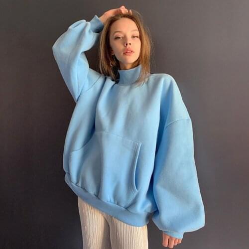 Baggy-Women Hoodie Round Neck Black White Long Sleeve Pullover Oversized Casual Warm Sweatshirts Autumn Winter 2020