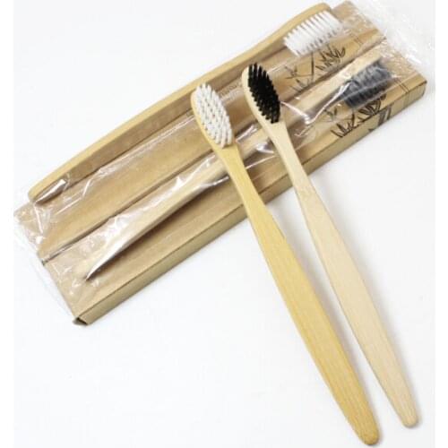 100 Pieces 4 color 100% Bamboo Toothbrush Wood toothbrush Novelty Bamboo soft-bristle Capitellum Bamboo Fibre Wooden Handle