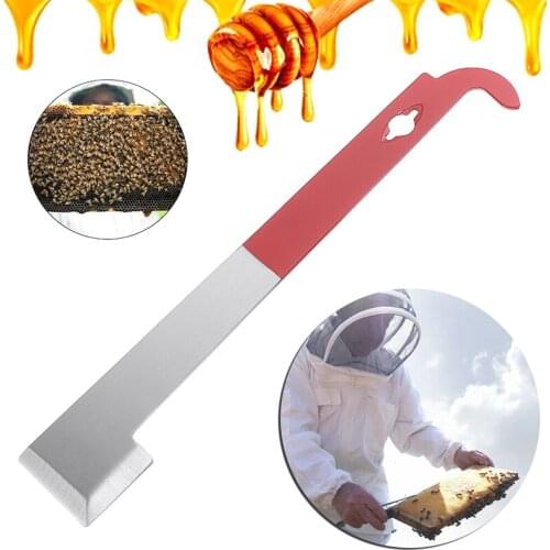 1set Beekeeping Tools J End Hive Tool Stainless Steel Wooden Bee Honey Knife Bee Hive Scraper Tool