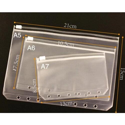 10 pcs A5/A6/A7 File Holder Standard 6 Holes Transparent PVC Loose-Leaf Pouch With Self-Styled Zipper Filing Product Binder