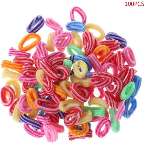100 Pcs/Set Hair Band Girls Ponytail Elastic Soft Stripe Candy Color Mixed Headband Headwear Children Kids Accessories Hair Rope