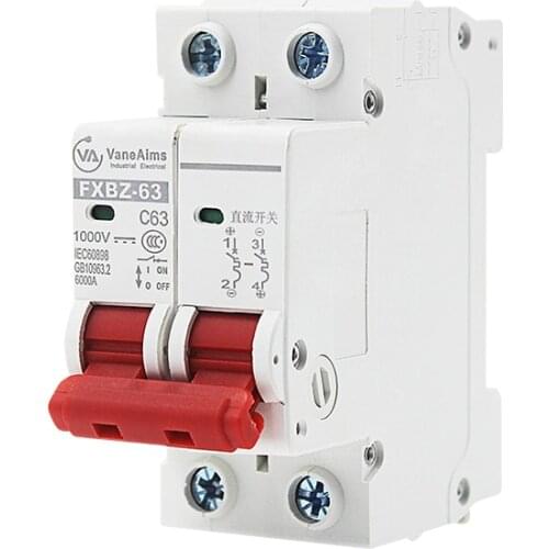 2P DC 1000V Solar Mini Circuit Breaker 6A/10A/16A/20A/25A/32A/40A/50A/63A DC MCB