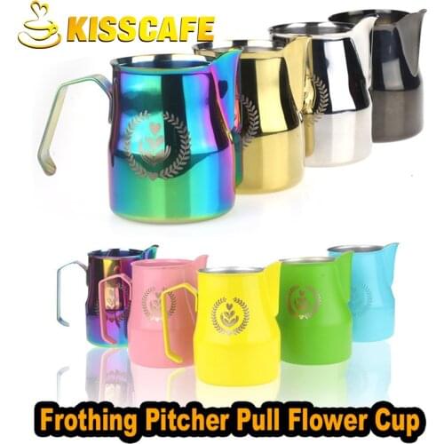 500ml Stainless Steel Frothing Pitcher Pull Flower CupMilk Jug Coffee Milk Mug Frother Milk Espresso Foaming Tool Coffeware