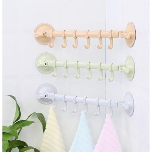 6 Hooks Towel Rack Suction Cup Bathroom Kitchen Wall Door Holder Sucker Hanger Hook Rail Vaccum Sucker Home Storage Organization