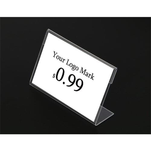 Acrylic T1.3mm Clear Frame Plastic Table Sign Price Tag Label Display Paper Promotion Card Holders Small L Shape Stands 100pcs