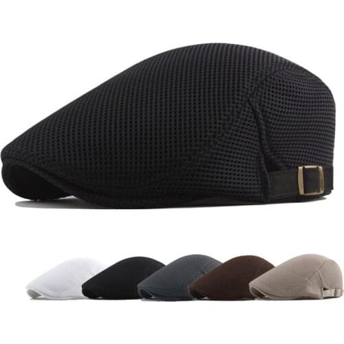 Cotton Beret Hat Men White Casual Mesh Flat Cap Male Solid Breathable Adjustable Classic Summer Duckbill Caps Fahion