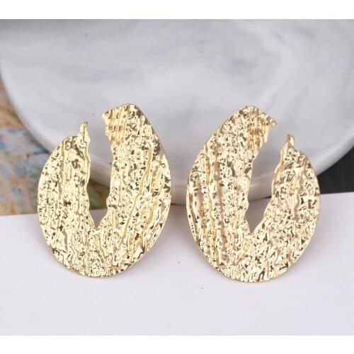 Big Oval Water Drop Earrings for Women Gold Color Texture Metal Brincos Geometric Bud Shape Exaggerated Ear Jewelry Wholesale