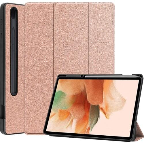 Ultra Slim PU Leather Case with Pencil Slot for Samsung Galaxy Tab S7 FE T730 T736 Auto Sleep Wake UP Smart Cover+Pen