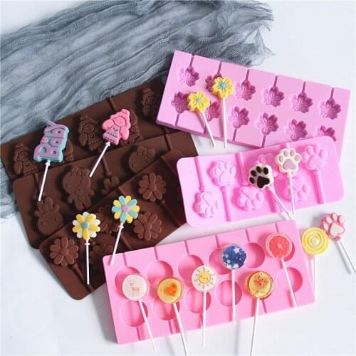 Flower Round Lollipop Silicone Mold DIY Jelly Candy Fondant Mold Chocolate Fudge Form Cake Decorating Ice Cookie Biscuit Pan