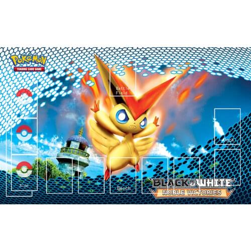 Playmat Victini Japan Anime Pokemon Trading Card Game Toys Noble Victories PTCG Accessories Mat Pad Foam Rubber