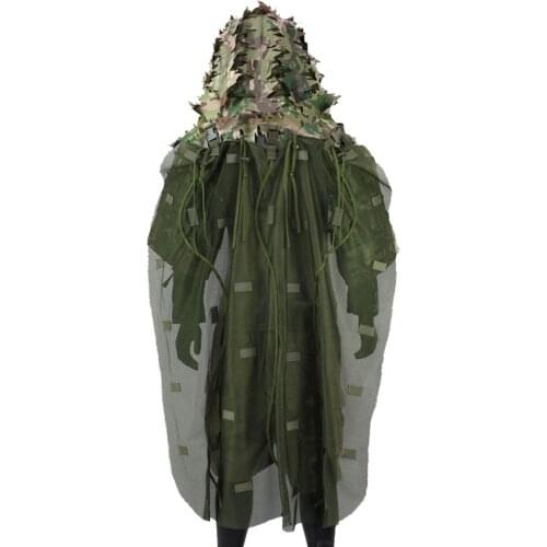 Laser-cut Leafy Sniper Viper Hood with Breathable Ghillie Cape, Tactical Ghillie Suit Foundation for Hunting Paintball Airsoft
