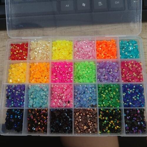 1box 3mm Resin Non Hotfix Rhinestone 24000pcs (24*1000) Mix Jelly Colorful Nail Art FlatBack Glitters Gems Stones In 24Girds Box