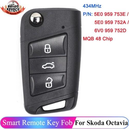 KEYECU for Skoda Octavia 2012 2013 2014 2015 2016 2017 2018 Keyless Go Remote Key Fob PN: 5E0 959 753E / 5E0 959 752A 434MHz