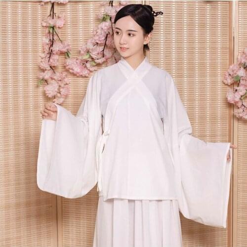 Chinese Style Hanfu Suit White Women Halloween Costumes For Adults Pajamas Sleeping Outfit Large Sleeve Top Big Swing Skirt Girl