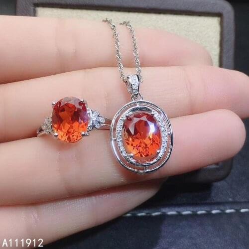 KJJEAXCMY fine jewelry natural garnet 925 sterling silver women pendant necklace chain ring set support test luxury