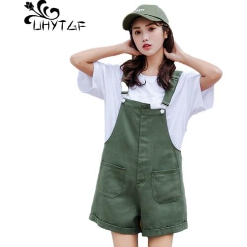 UHYTGF Overalls Women Fashion Pocket High Waist Wide Leg Pants Summer Suspender Playsuit Sweet Girl Casual Jumpsuit Shorts 1627