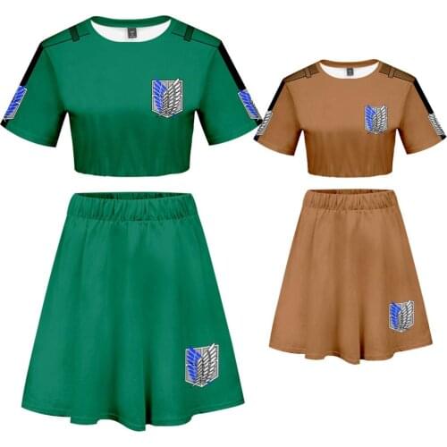 Attack on Titan Eren Jager Costume Mikasa Ackerman Girls Sexy outfits Two Piece Set Armin Arlert Summer Short Top Skirt L321