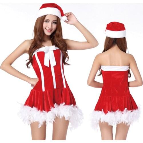Adult Womens Black Red Xmas Dress Sexy Christmas Costumes Sexy Santa Claus Costume Santa Cosplay Holidays Costumes