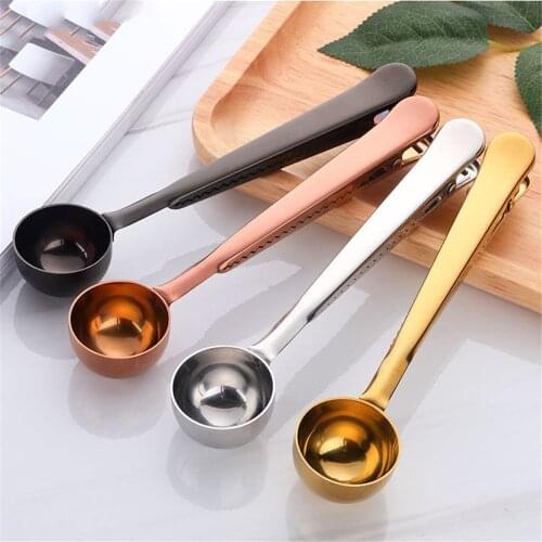 Creative 304 Stainless Steel Spoon Electroplated Titanium Coffee Spoon Clip Combo Design Rose Gold Sliver Office Household 1PCS
