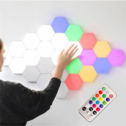 Creative RGB 5V/2A Hexagonal Honeycomb LED Touch Light Changeable Combined At Will quantum Light Induction Wall Paste Wall Lamp