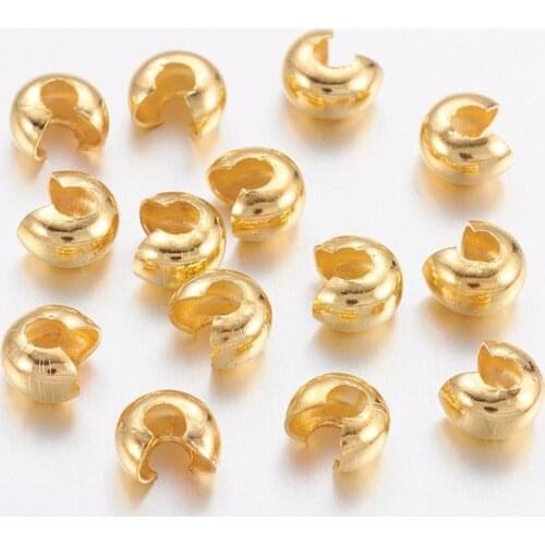 100pcs Brass Crimp Beads Covers 4mm For Bracelet Necklace End Connector Accessories Nickel Free,hole: 2mm
