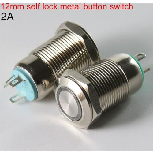 5PCS 12mm metal button switch with automatic self lock a normally open red green yellow blue white 3V6V12V24V220V flat head