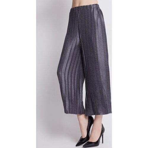 Boutique fashion pleated Miyake static womens pants wide leg Vertical Pleated large casual pants pantalon femme trousers women