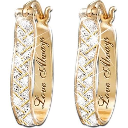 Fashion Crystal Zircon Hoop Earrings Geometric Letter Earrings For Women Wedding Party Daily Wear Jewelry