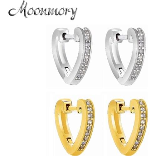 Moonmory 2020 100% 925 Sterling Silver Heart Shaped Huggie Hoop Earrings With Clear CZ For European Women Party Jewelry Brincos