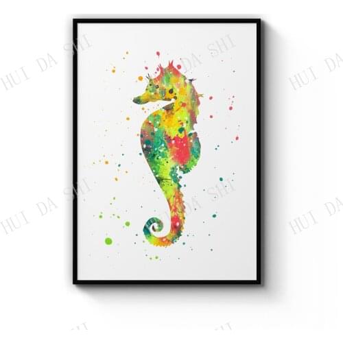 Seahorse Cartoon Sealife Nursery Baby Wall Art Print Poster or Canvas Artwork
