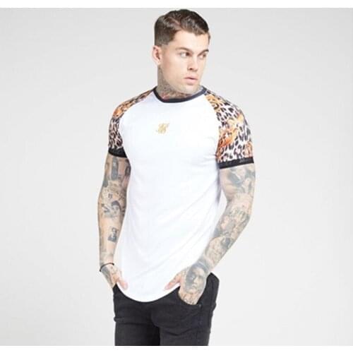 2021 T-Shirt Mens Summer Fashion Street SikSilk Pattern Raglan Sleeve Fitness Running Sports Leisure Brand Short Sleeve