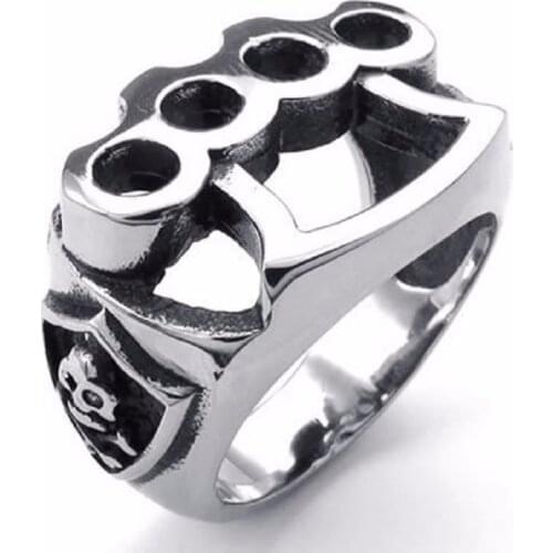 Unique Design Mens Stainless Steel Ring Skull Boxing Glove Shape Color In Black Silver color Best Presents To Him Size 7 to 15