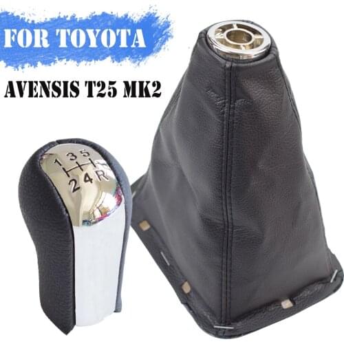 Chrome & Leather Car Shift Gear Knob Lever Gaitor Boot Cover For TOYOTA AVENSIS T25 MK2 II 2003-2009